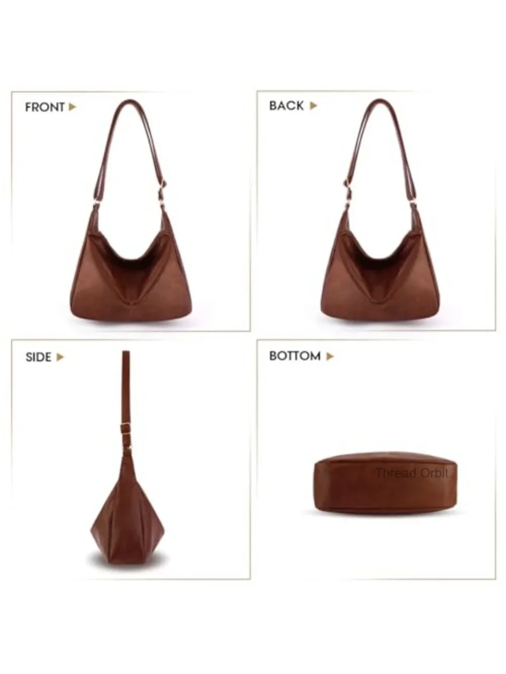 Foldable Leather Slouchy Shoulder Bag Crossbody Purse